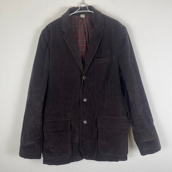 Vintage LL Bean Brown Blazer Jacket Men Corduroy Plaid Lining Size 48 TALL